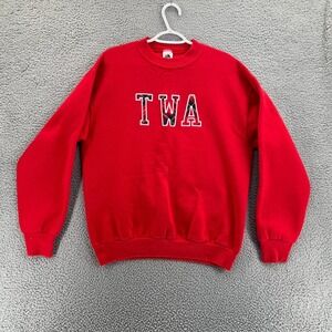 Vintage FRUIT OF THE LOOM Sweater Men's Large Red TWA Logo Long‎ Sleeve USA